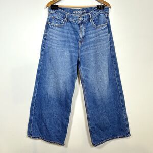 American Eagle Low Rise Ultra Wide Leg Jeans Womens 12 Short Blue Denim Y2K